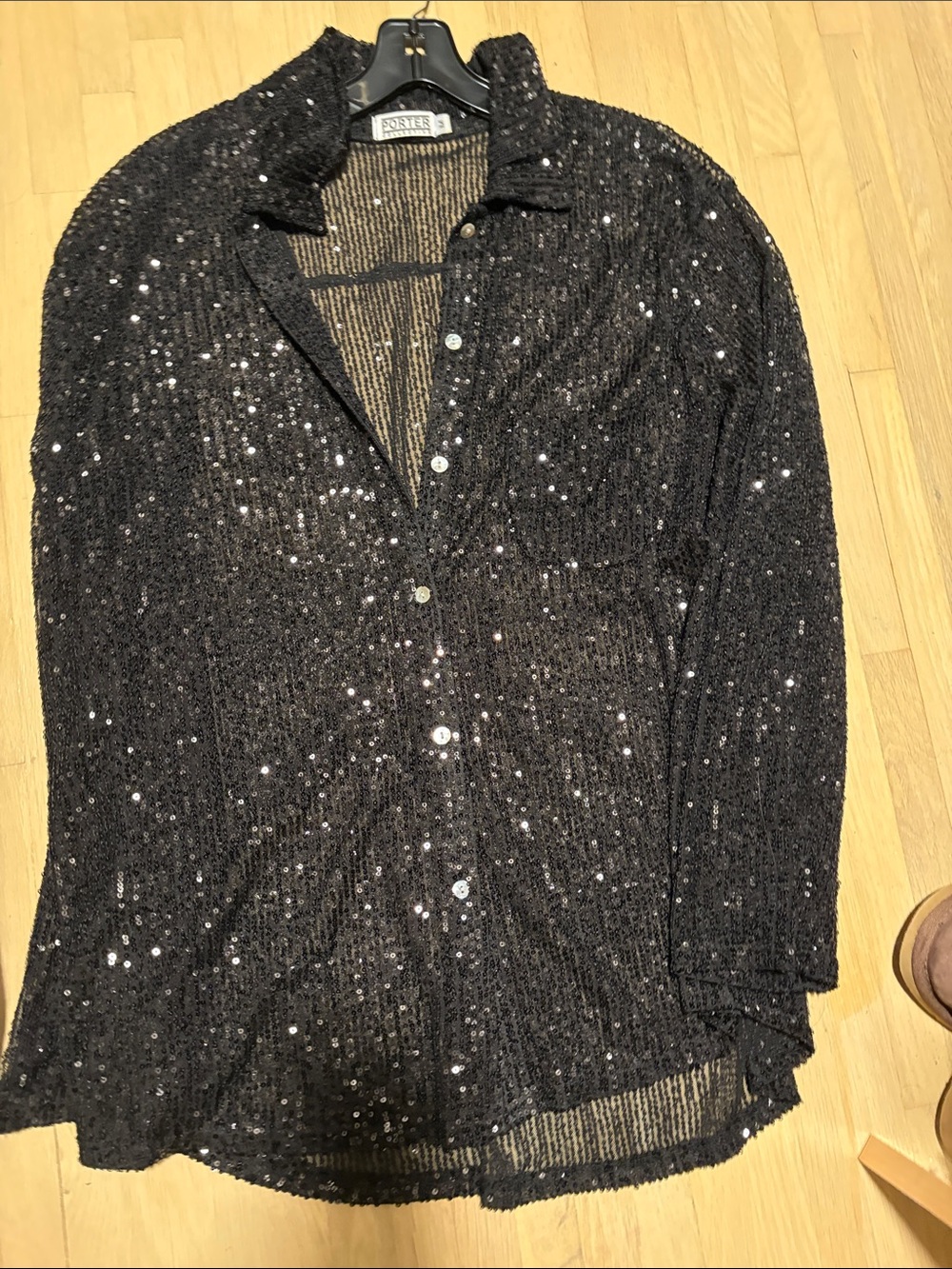 Sequin Button-Down Shirt - Black by Rotsen